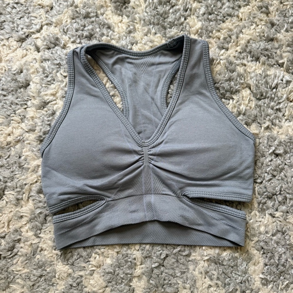 Alphalete Utility Gray Stratus Sports Bra with Cutout